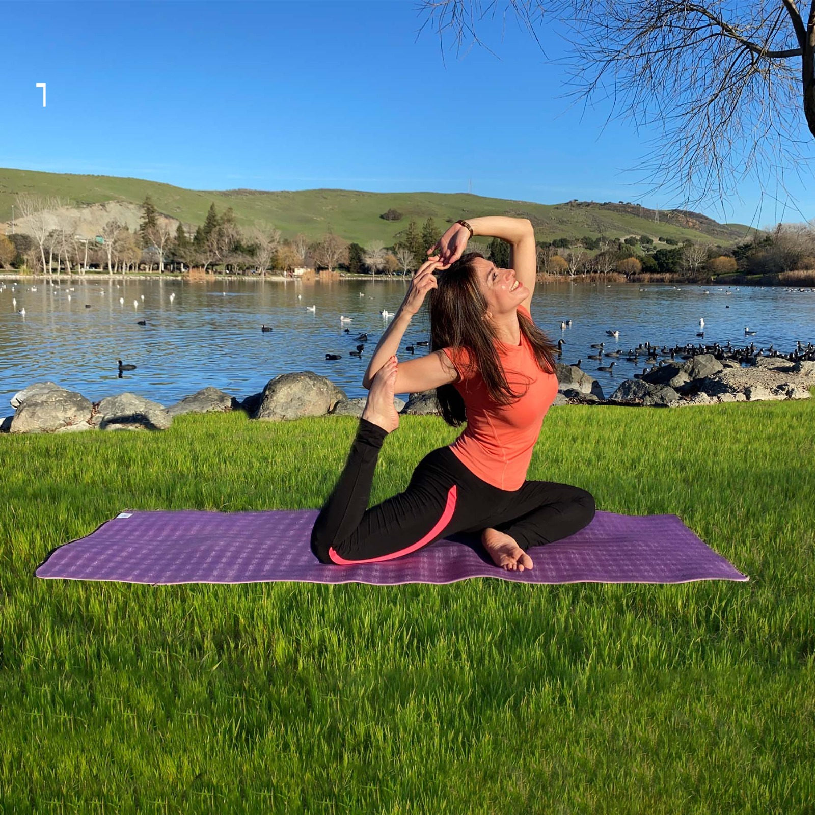 Azadeh — yoga pose by the lake
