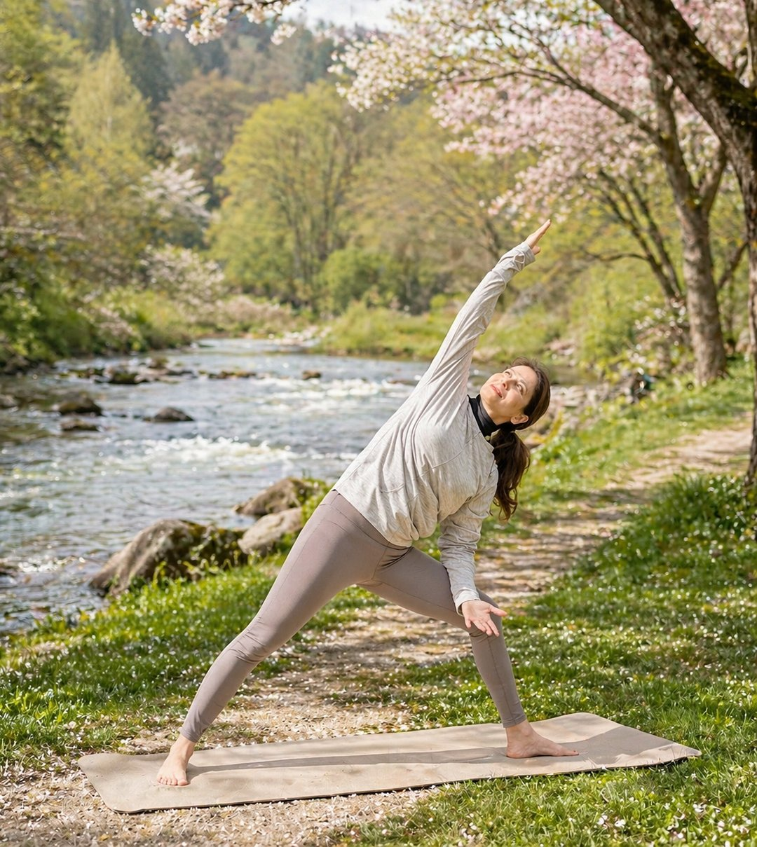 Azadeh — yoga pose by the lake